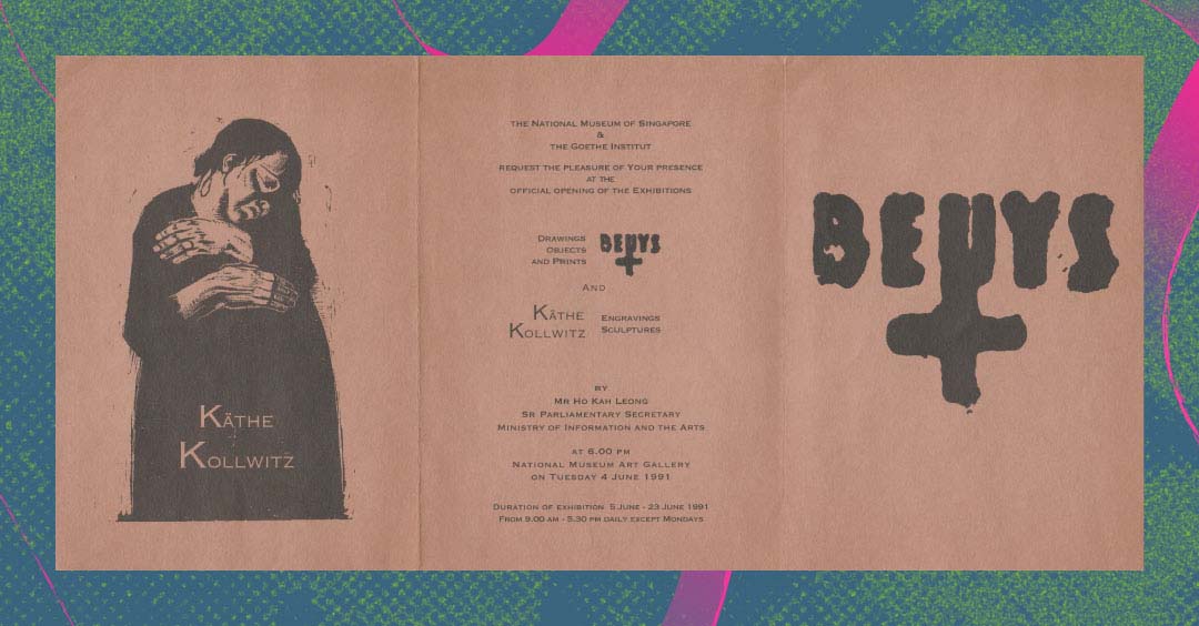Invitation card for a 1991 exhibition of works by Joseph Beuys and Käthe Kollwitz at the National Museum Art Gallery.